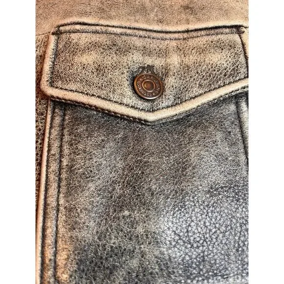 Vintage GAP Distressed Leather Sherpa Lined Trucker Jacket Rugged Oversized